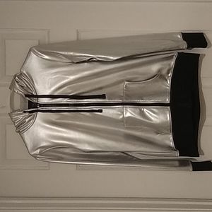 Sassy Silver Metallic Hooded Jacket By Material Girl